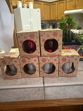 Recycled Glass Christmas Ornaments in Red and White - Set of 6